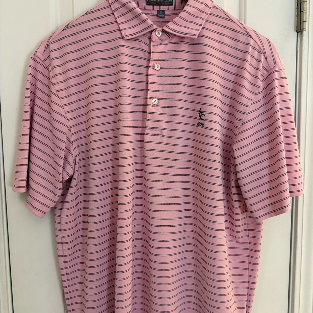 Peter Millar Summer Comfort Polo | Pink & Navy Stripe | Athens Country Club | M